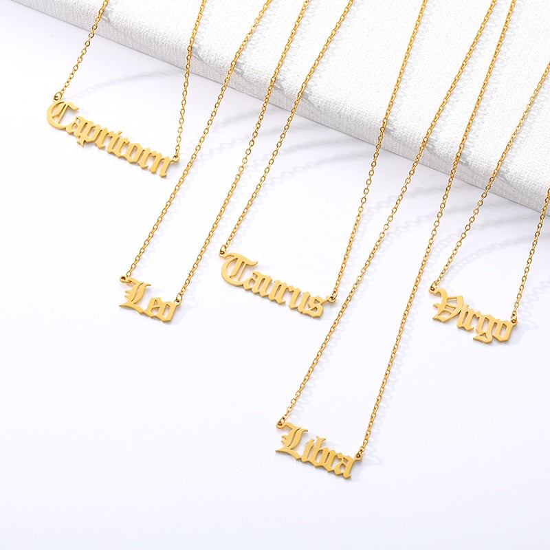 Vintage Font Zodiac Necklace