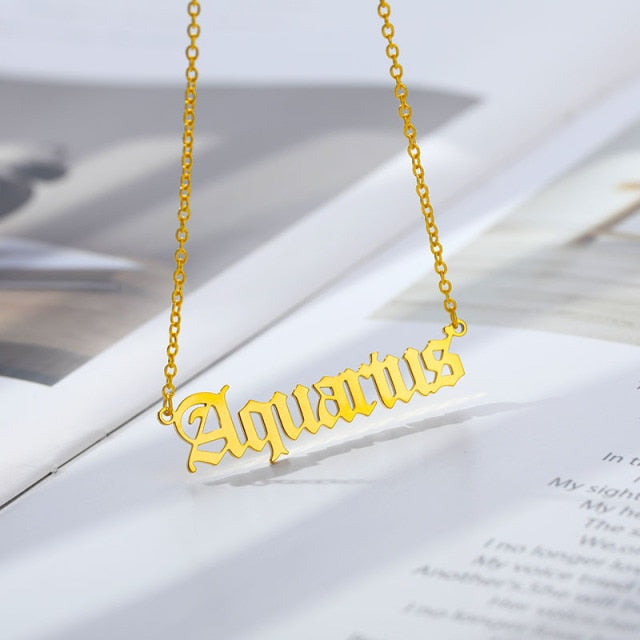 Vintage Font Zodiac Necklace