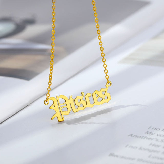 Vintage Font Zodiac Necklace