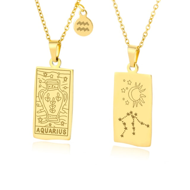 Gold Zodiac Tag Necklace