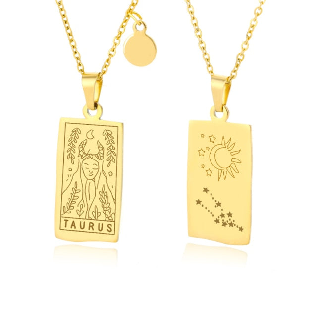 Gold Zodiac Tag Necklace