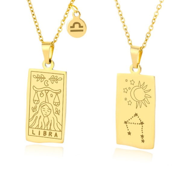 Gold Zodiac Tag Necklace