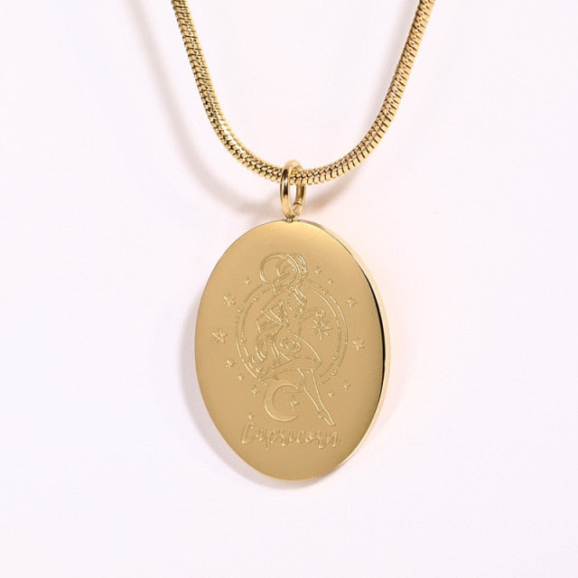 Retro Oval Zodiac Necklace