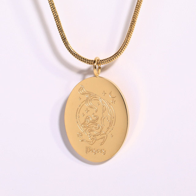 Retro Oval Zodiac Necklace