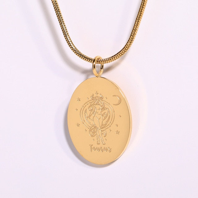 Retro Oval Zodiac Necklace