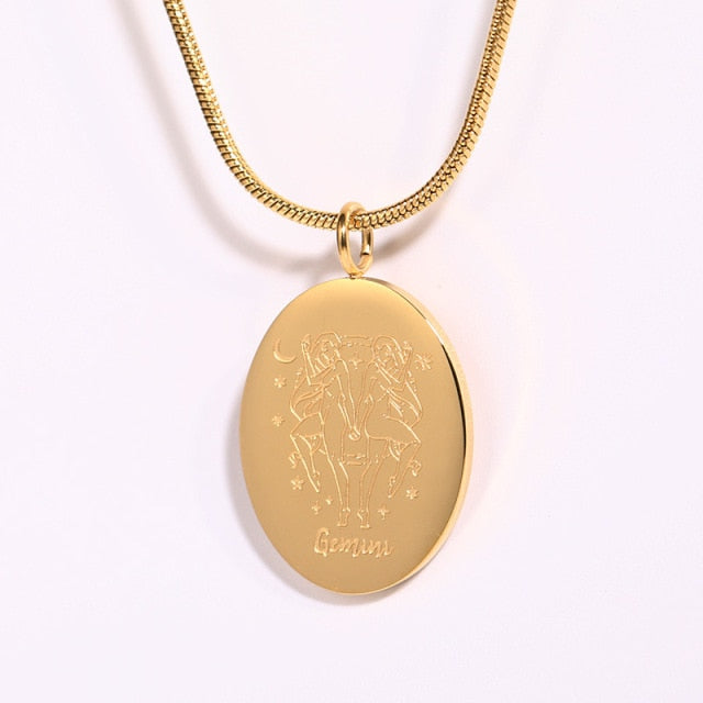 Retro Oval Zodiac Necklace