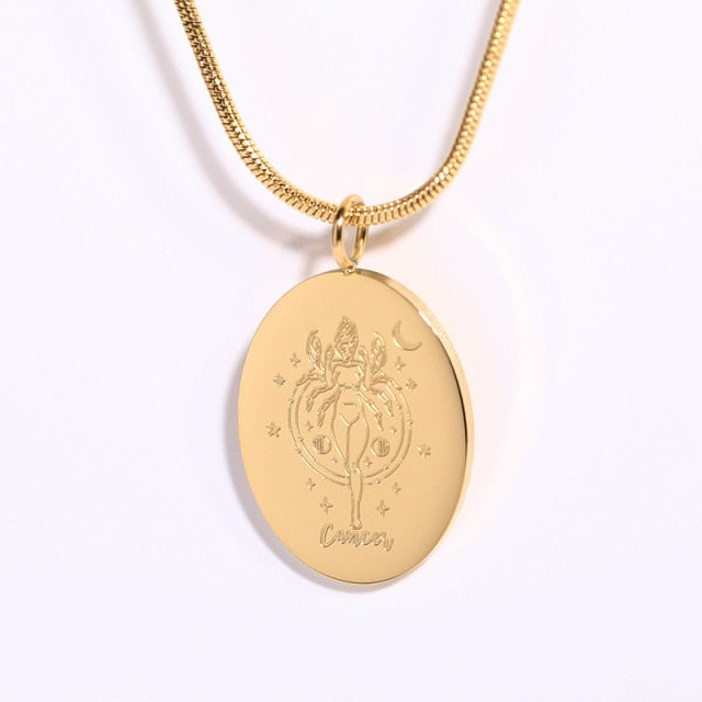 Retro Oval Zodiac Necklace