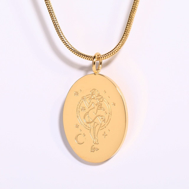 Retro Oval Zodiac Necklace