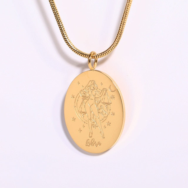 Retro Oval Zodiac Necklace