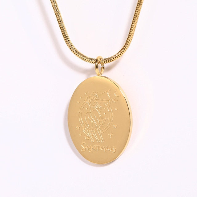 Retro Oval Zodiac Necklace